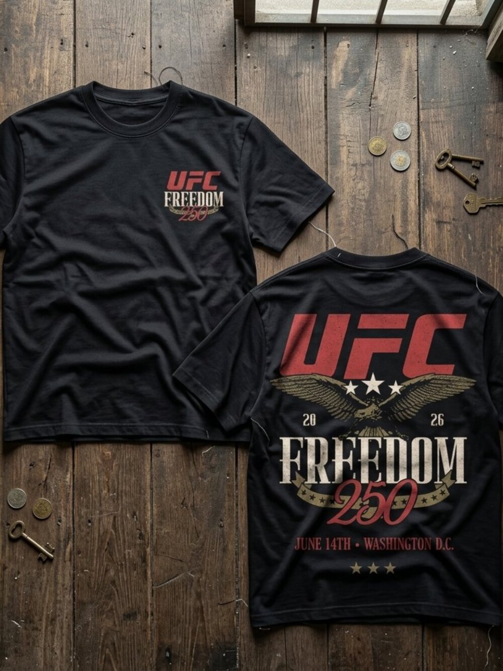 UFC Freedom 250 Shirt Vintage MMA Fight Night Double Sided Graphic Tee